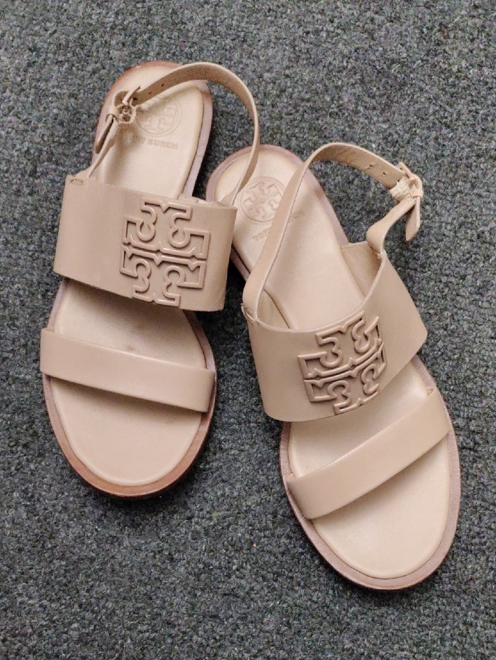 Tory Burch Beige Logo Double-Strap Slingback Sandals